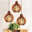 Kit com 5 Lustres/Pendentes de Teto em MDF Coquinho para área gourmet, varanda, sala e cozinha