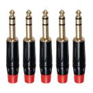 Kit com 5 Plug Conector P10 Cirilo Cabos Estéreo 6mm Vermelho