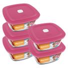 Kit com 5 Pote de Vidro c/ Tampa Quadrado 500ML Marinex