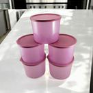 Kit com 5 Potes Plásticos Fume Rosa 1 Litro Tampa Cor Rose - Decore Casa