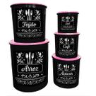 Kit Com 5 Potes Porta Mantimentos Redondos Decorados Para Cozinha