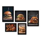 Kit Com 5 Quadros Decorativos - Hamburguer Hamburgueria Cozinha - 135kq01p