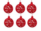 Kit com 6 Bolas de Natal Decorada Arabescos em Camurça Vermelho 6cm Ø