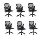 Kit com 6 Cadeira Escritório Diretor Office Columbus com Tela Mesh Preto Rivatti