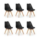 Kit Com 6 Cadeira Leda Preta - Charles Eames Wood Com Almofa