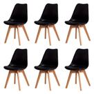 Kit Com 6 Cadeira Leda Preta Charles Eames Wood Com Almofada