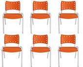 Kit Com 6 Cadeiras Iso Para Escola Escritório Comércio Laranja Base Branca