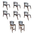 Kit com 6 Cadeiras Kethellen Premium com 2 Banquetas Ana em Madeira Maciça Mel Linho Cinza Kit com 6 Cadeiras Kethellen Premium com 2 Banquetas Ana em Madeira Maciça Mel Linho Cinza
