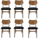 Kit com 6 Cadeiras Madeira Maciça e PVC Edna Marrom/Nogueira/Preto Kit com 6 Cadeiras Madeira Maciça e PVC Edna Marrom/Nogueira/Preto