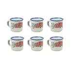 Kit com 6 Caneca esmaltada branca floral 90ml 5cm Tuut Xicara para café e chá Kit com 6 Caneca esmaltada branca floral 90ml 5cm Tuut Xicara para café e chá