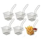 Kit com 6 Cestinha Inox e Copo Molheira para Servir Petiscos Batata Fritura