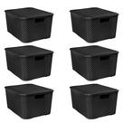 Kit Com 6 Cesto Caixa Organizadora Rattan 20 L Preto Com Tampa Arqplast