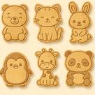 kit com 6 cortadores e marcadores de biscoitos animais fofos panda, pinguim, girafa, urso, coelho e gato