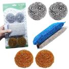 Kit com 6 Esponja sendo 4 Palha de Aço e mais 2 de Espuma Bucha para Limpeza Pesada Multiuso Abrasivo Ariar Panelas