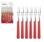 Kit com 6 Mini Garfos Garfinhos para Frutas e Petiscos de Inox Cabo Plástico Colorido