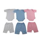 Kit Com 6 Peças Bebê Verão Body Manga Curta e Shorts