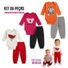 Kit com 6 peças Roupa Bebê Body e Mijão com punhos, Menino e Menina Suedine 100% algodão, Enxoval Atacado Recém Nascido, P M G e GG