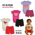 Kit com 6 peças Roupa Bebê Body Shorts punhos Menino Menina Algodão c/ Elastano Enxoval Atacado Recém Nascido PGG