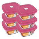 Kit com 6 Pote de Vidro c/ Tampa Quadrado 500ML Marinex