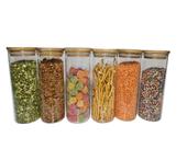 Kit com 6 Potes de Vidro para Mantimentos com Tampa de Bambu 450mL - Oikos Kit com 6 Potes de Vidro para Mantimentos com Tampa de Bambu 450mL - Oikos