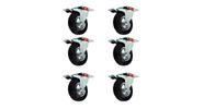 Kit com 6 rodízio giratório de borracha com trava - 3pol - 75mm - jst