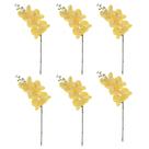 Kit com 6 Unidades - Flor Artificial Haste de Orquídea Toque Real Amarela Formosinha