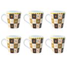 Kit Com 6 Xicaras De 110ml De Porcelana Decorada Quadriculada Bege Café Chá