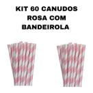 Kit com 60 canudos de papel c/bandeirola rosa