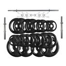 Kit com 70 Kg de Anilhas Ferro Fundido + Barras de Supino e Halteres