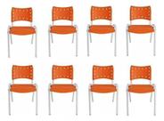 Kit com 8 Cadeiras Iso Para Escola Escritório Comércio Laranja Base Branca