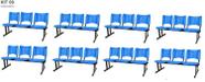 Kit com 8 Cadeiras Longarina PLÁSTICA 03 Lugares Cor Azul Mastcmol