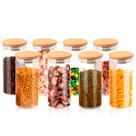 Kit com 8 Potes 400ml de Vidro Herméticos Organizadores de Cozinha Tampa Bambu Etiqueta e Caneta