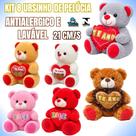 Kit com 8 Ursinhos de Pelúcia 21cm com Coração Perfeito para Cestas