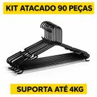 Kit com 90 Cabides Preto - Pendurador de Roupas - Adulto
