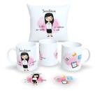 Kit Com Almofada 30x30cm e Caneca de Porcelana Profissões Fofas