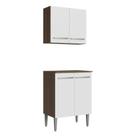 Kit com Armário Aéreo e Balcão 64cm Rustic/Branco Emilly Madesa