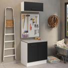 Kit com Balcão e Armário Aéreo Multiuso 80cm Branco/Preto Agata Madesa