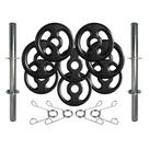 Kit com Barras de Halteres e Anilhas de Ferro Fundido - 12 Kg