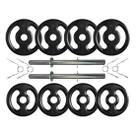 Kit com Barras de Halteres e Anilhas de Ferro Fundido - 20 Kg