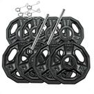 Kit com Barras de Halteres e Anilhas Dectagonal Emborrachadas - 12 Kg Kit com Barras de Halteres e Anilhas Dectagonal Emborrachadas - 12 Kg