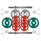 Kit com Barras de Halteres e Anilhas Emborrachadas - 16 Kg