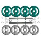 Kit com Barras de Halteres e Anilhas Emborrachadas - 20 Kg