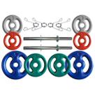Kit com Barras de Halteres e Anilhas Emborrachadas - 22 Kg