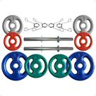 Kit com Barras de Halteres e Anilhas Emborrachadas - 22 Kg