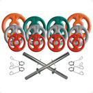 Kit com Barras de Halteres e Anilhas Emborrachadas - 26 Kg
