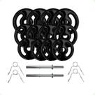 Kit com Barras de Halteres e Anilhas Emborrachadas Preta - 24 Kg
