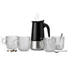 Kit com Cafeteira Italiana Alumínio 300ml e Xícaras de Vidro 100ml 5 Peças para Café Kit com Cafeteira Italiana Alumínio 300ml e Xícaras de Vidro 100ml 5 Peças para Café
