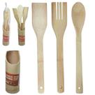 Kit Com Colher / Espatula / Garfo + Suporte De Bambu - Onyx Comercio