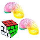 Kit com Cubo Mágico e 2 Mola Maluca Infantil Colorida