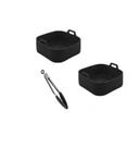 Kit com Dois Forros para Air Fryer Quadrada 21cm e 1 Pinça Multiuso de 25cm em Silicone Preto - UnyHome